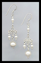 Silver Filigree and Faux Pearl Earrings