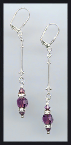Silver Amethyst Purple Crystal Rondelle Earrings