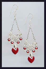 Ruby Red Crystal Heart Earrings