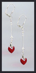 Silver Ruby Red Swarovski Crystal Heart Earrings