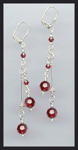 Silver Ruby Red Crystal Drop Earrings