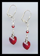Silver Ruby Red Crystal Heart Earrings