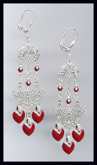 Filigree Ruby Red Heart Earrings