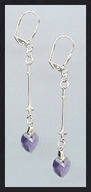 Silver Tanzanite Purple Swarovski Crystal Heart Earrings