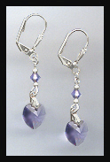 Silver Tanzanite Purple Crystal Heart Earrings