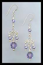 Silver Filigree and Tanzanite Purple Crystal Earrings