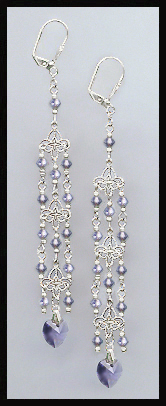 Tanzanite Purple Crystal Heart Chandelier Earrings