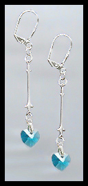 Simple Teal Blue Crystal Heart Earrings