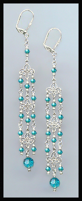 4" Teal Blue Crystal Chandelier Earrings Earrings