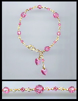 Gold Rose Pink Double Crystal Heart Bracelet