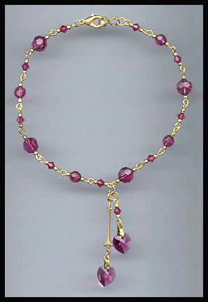 Fuchsia Pink Crystal Heart Anklet