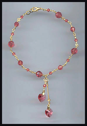 Coral Peach Crystal Heart Anklet