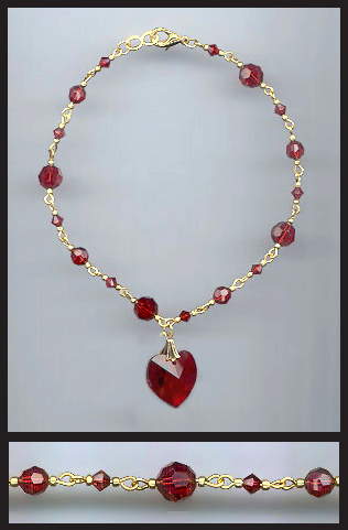 Large Ruby Red Crystal Heart Anklet