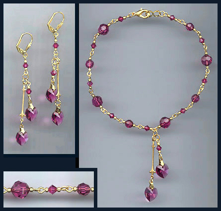 Tanzanite Purple Swarovski Crystal Hearts Anklet Set