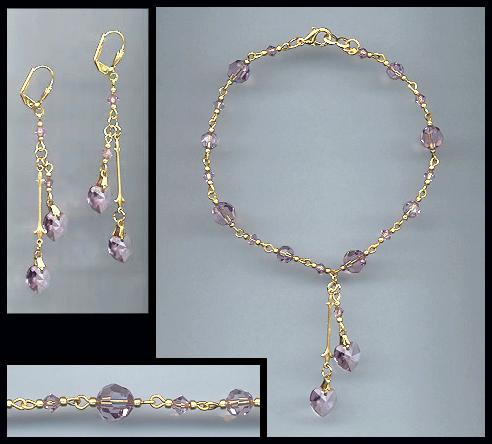 Lavender Swarovski Crystal Hearts Anklet Set