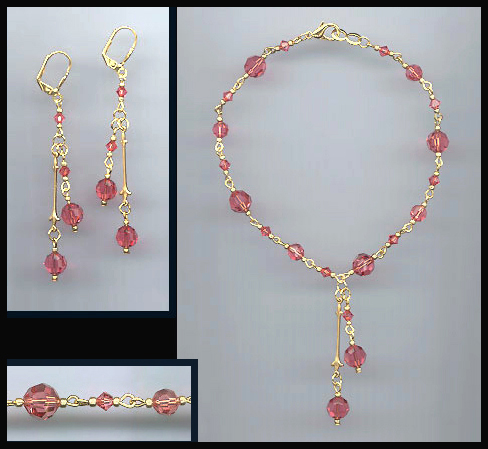 Coral Peach Swarovski Crystal Drops Anklet Set