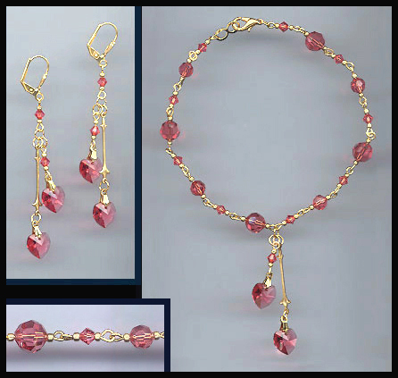 Coral Peach Swarovski Crystal Hearts Anklet Set