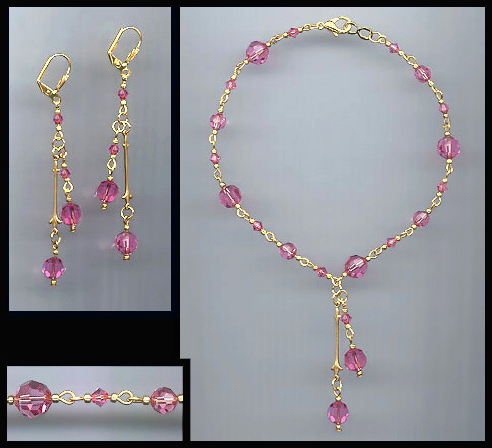 Rose Pink Swarovski Crystal Anklet Set