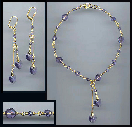 Tanzanite Purple Swarovski Crystal Hearts Anklet Set