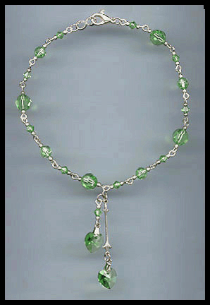 Peridot Green Heart Silver Anklet
