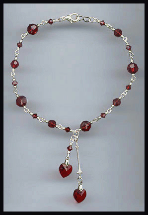 Ruby Red Crystal Heart Anklet