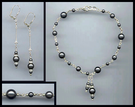 Black Pearl Crystal Anklet Set
