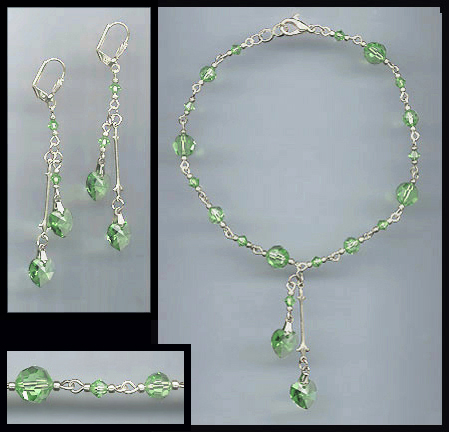 Peridot Green Swarovski Crystal Hearts Anklet Set