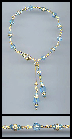Gold Aquamarine Crystal Rondelle Bracelet