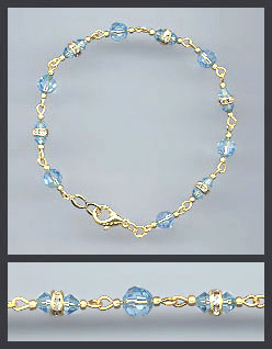 Gold Aquamarine Crystal and Rondelle Anklet