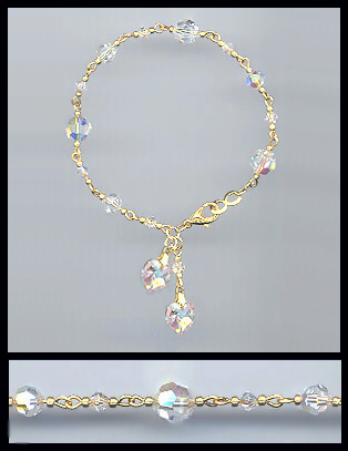 Gold Aurora Borealis Double Crystal Heart Bracelet