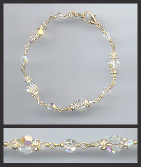 Gold Aurora Borealis Crystal Rondelle Bracelet Earrings Set