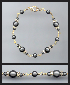 Black Faux Pearl and Rhinestone Anklet