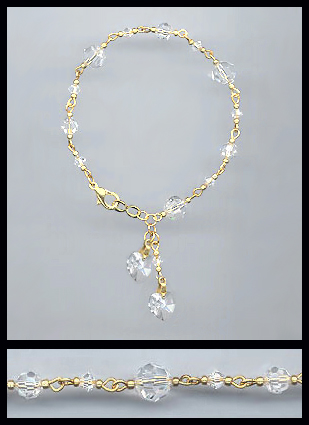 Gold Clear Double Crystal Heart Bracelet