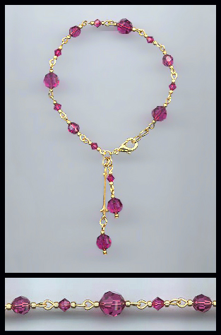 Gold Fuchsia Pink Swarovski Crystal Bracelet