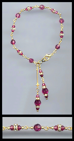 Gold Fuchsia Pink Crystal Rondelle Bracelet