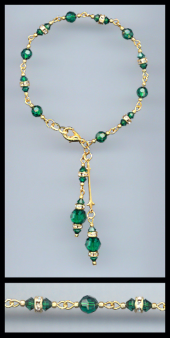 Gold Emerald Green Crystal Rondelle Bracelet