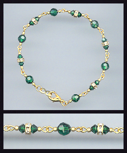 Gold Emerald Green Crystal and Rondelles Bracelet