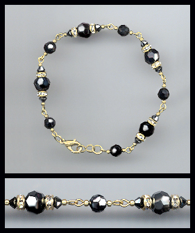 Gold Hematite Crystal Rondelle Bracelet Earrings Set
