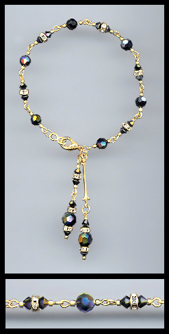 Gold Black Aurora Borealis Crystal Rondelle Bracelet