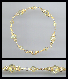 Gold Jonquil Yellow Crystal Rondelle Bracelet Earrings Set