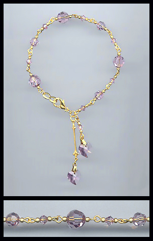 Gold Lavender Crystal Heart Bracelet