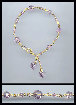 Gold Lavender Crystal Charm Bracelet