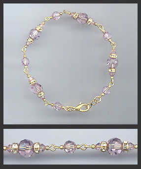 Gold Lavender Crystal Rondelle Bracelet Earrings Set