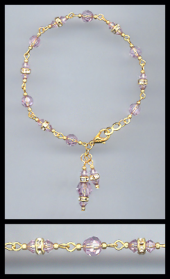 Gold Lavender Swarovski Charm Bracelet