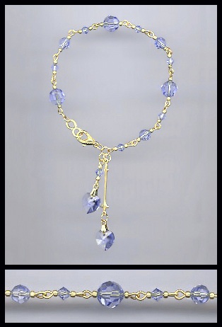 Gold Light Blue Crystal Heart Bracelet