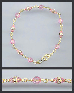 Gold Light Pink Crystal Rondelle Bracelet