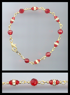 Gold Cherry Red Crystal Rondelle Bracelet