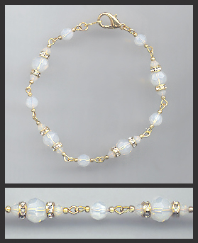 Gold Opal White Crystal Rondelle Bracelet Earrings Set