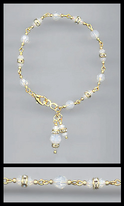 Gold Opal White Rondelle Charm Bracelet