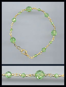 Gold Peridot Green Crystal Bracelet